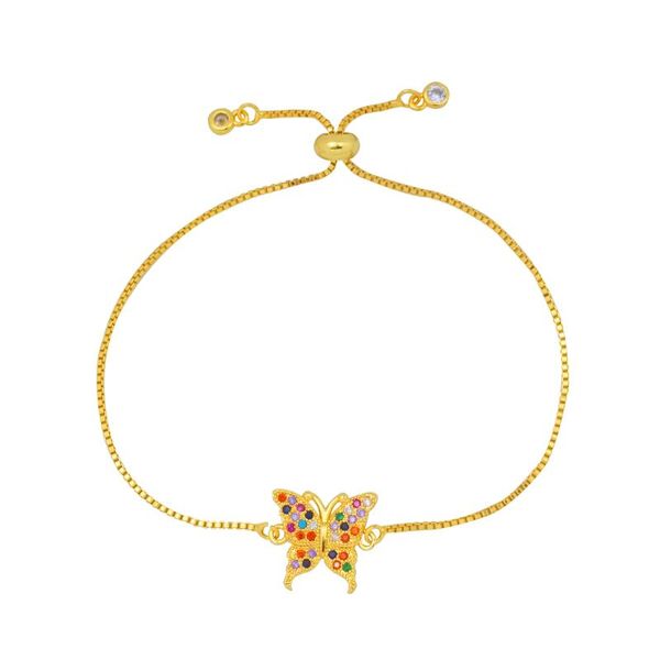 

2020 rainbow butterfly bracelet women adjustable link chain wrist bracelet gold filled jewelry butterfly charm & bangle, Golden;silver
