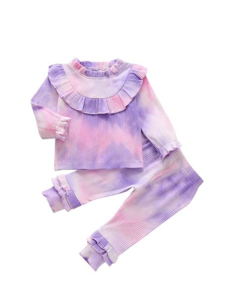 

2pcs baby boy girl fall winter warm clothes set tie-dye long sleeve t-shirt and pants suit outfits set 0-24months, White