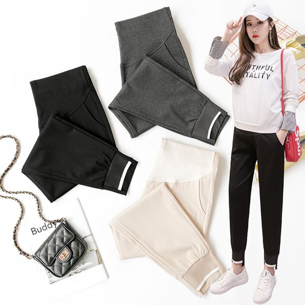 

casual sports pencil pants maternity trousers for pregnant women clothes high waist comfortable pregnancy pants pregnant autumn, White