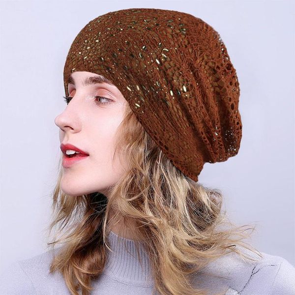 

women sleeping thin chemotherapy cap hair loss knitting turban hat cotton blend autumn rhinestone studded hollowed out wrap lace, Blue;gray