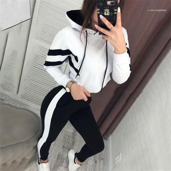 

crew neck pullover womens hoodie sport clothing fashion couple clothing double color panelled women designer 2pcs suit, Gray