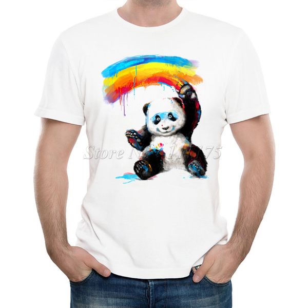 

new arrivals 2019 men's fashion rainbow panda printed t shirt cool summer casual tee