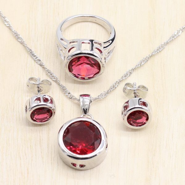

earrings & necklace round cz stones wedding silver color jewelry sets pendant stud rings for women jewelery