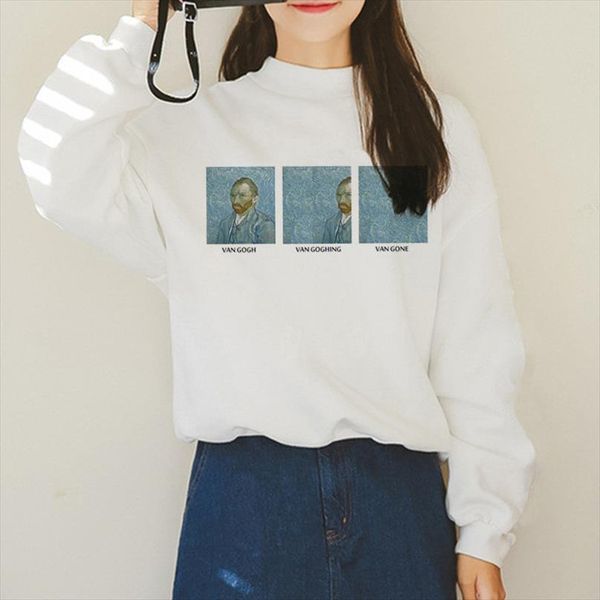 

van gogh funny harajuku vogue hoodies women autumn oil print warm aesthetic ullzang sweatshirts 90s van gone meme hoody female, Black