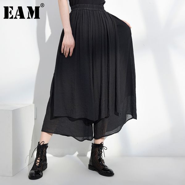 

eam] high elastic waist blue irregular wide leg trousers new loose fit pants women fashion tide spring summer 2020 1u73401, Black;white