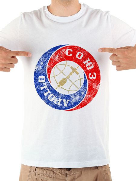

apollo soyuz mission retro badge funny geek t shirt homme new white casual short sleeve t shirt men