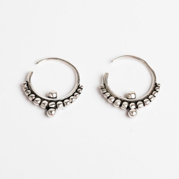 

100% 925 sterling silver earrings female punk beads geometric circle earrings girls fashion high jewelry accessories, Golden;silver