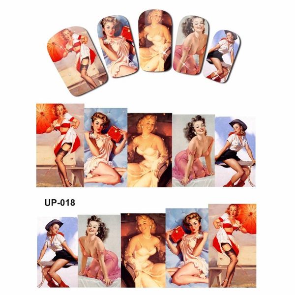 

nail art beauty tattoo water transfer decal slider water color fashion show lady portrait oil painting up013-018, Black