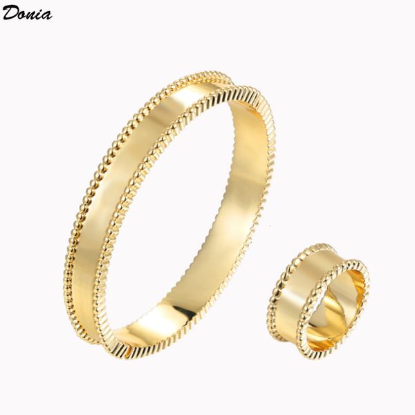 Donia jóias pulseira de luxo festa moda europeia e americana trevo de quatro folhas design de pulseira de aço de titânio brilhante conjunto de anel presente