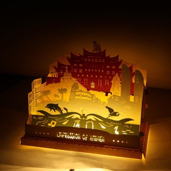

impression xiamen paper carving greeting card nightlight laser engraving paper carving greeting card customization city landscape customizat