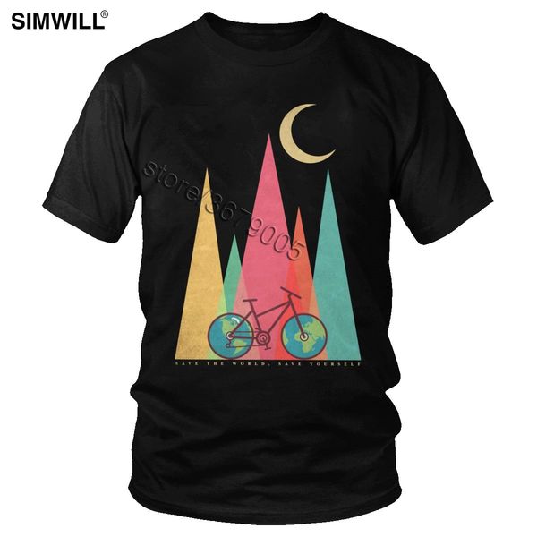 

retro summer new t-shirt men cotton ride a bike shirt short sleeve round neck print save the world save yourself casual tee