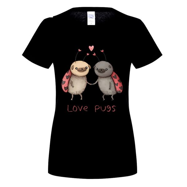 

fashion cute ladybug t-shirt funny love pugs t shirt summer womengirl harajuku brand tee shirt