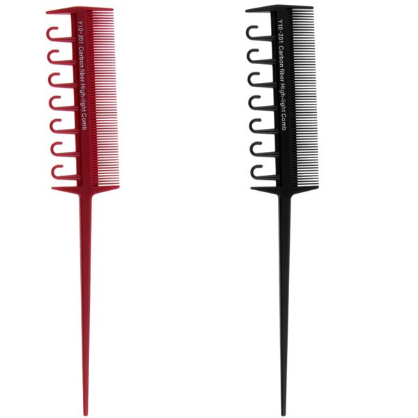

2 pieces carbon fiber salon professional weaver highlights foiling hair comb coloring dye brush barber tools, Silver