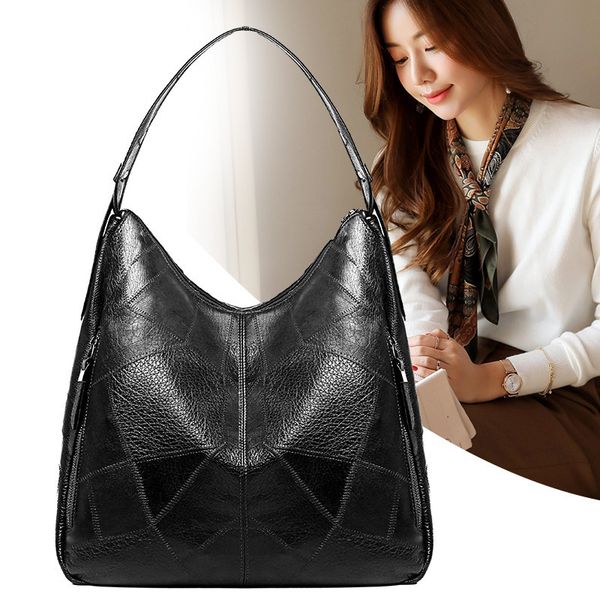 

vintage women shoulder bag retro patchwork leather women shoulder bag fashion brand large capacity casual totes female handbags t200914