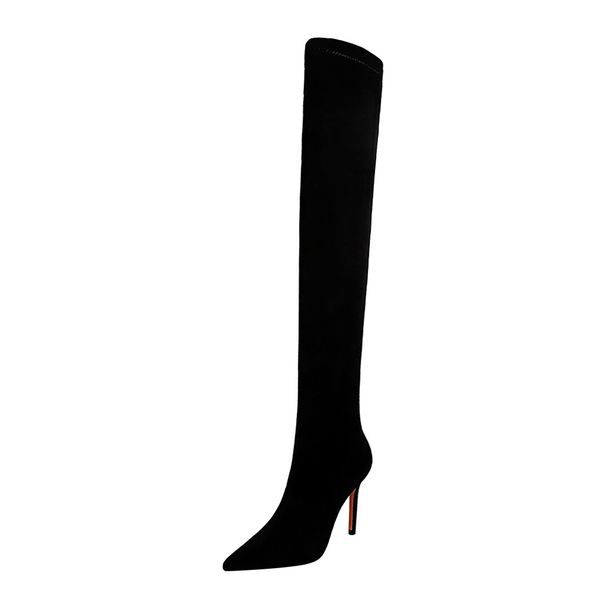 

meriahzheng 2020 winter women's thigh boots thin heeled high heel suede club thin over-the-knee boots ds-315-6, Black