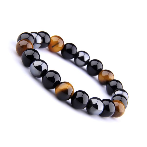 

natural black obsidian hematite tiger eye beads bracelets men for magnetic health protection women jewelry fashion bangle, Golden;silver