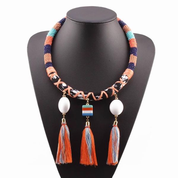 

2020 new handmade tassel pendant chunky bead rope colorful statement long chain necklace for women, Silver