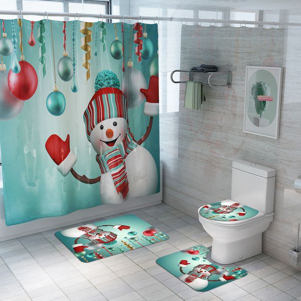 

christmas bathroom decorations fabric shower curtain carpet set 3dsanta claus snowman toillete seat cover and rugs bath mats