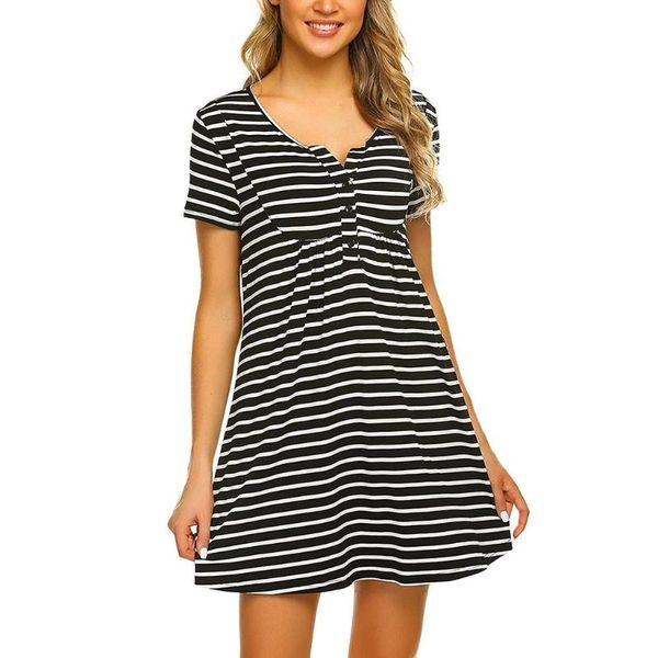 

2020 women's maternity dresses short sleeve casual o-neck striped nursing baby pregnancy dress for breastfeeding sleepwear dress, White
