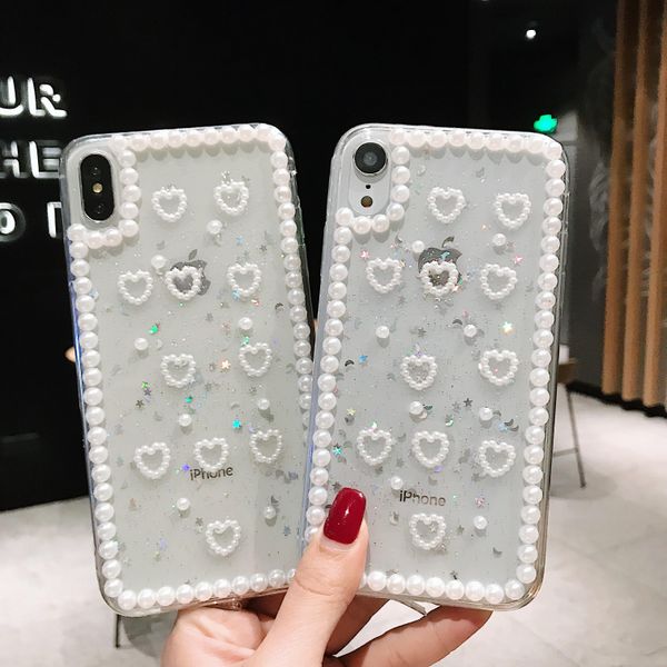 

pearl diamond glitter sequins tpu cute phone case little love back cover for iphone x xr xs max 6s 7 8 plus