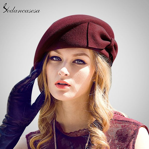 

женский симпатичные британская австралийский wool felt hat берет женщину французской lady исполнитель кепка bow boina feminino шляпа для дев, Blue;gray