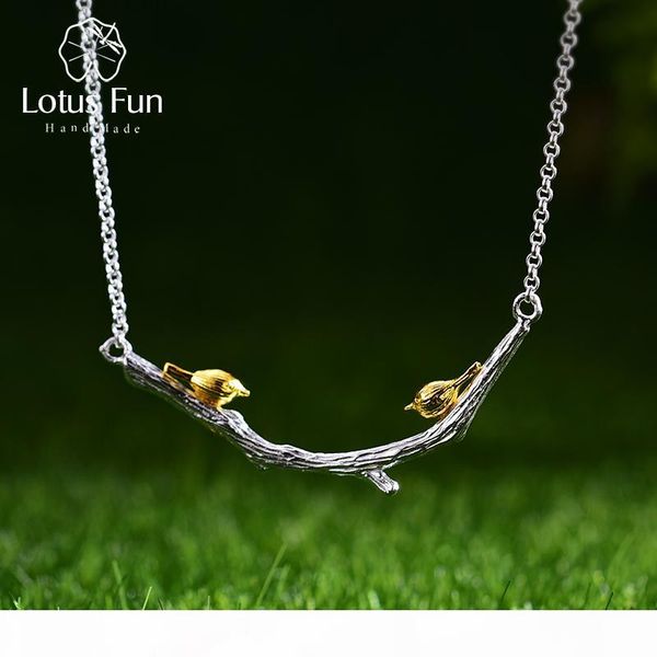 

lotus fun real 925 sterling silver natural original handmade fine jewelry 18k gold bird on branch necklace for women gift bijoux ly191217