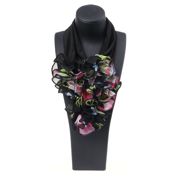 

women floral collar scarf luxury flower printed neckerchief ring neck scarves, Blue;gray