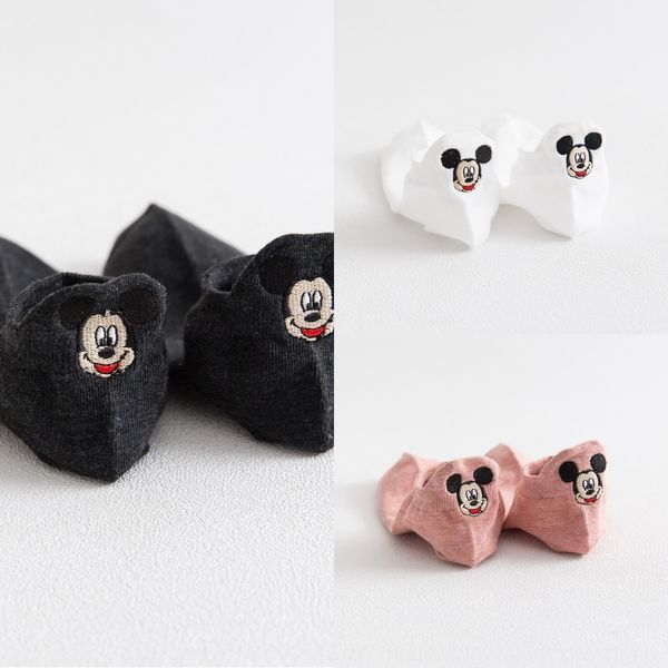 

spring and summer new cotton heel embroideredmouse short tube female boat boat sockssocks korean socks y3neq, Black