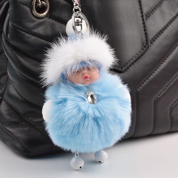 

кожа брелок cute sleeping baby doll плюшевые брелки брелки пушистый pom pom искусственного меха плюшевые брелки 2020, Silver