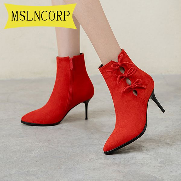 

plus size 34-48 women shoes female high heels suede women booties british retro trend autumn winter stilettos booties, Black