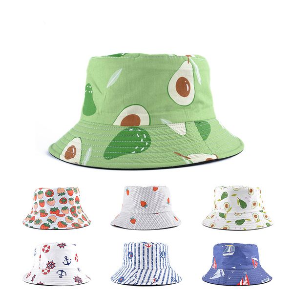 

cloches bucket hat womens mens fruit printing sun protector fashion summer hats outdoor travel fishing hip-hop caps accessory, Blue;gray
