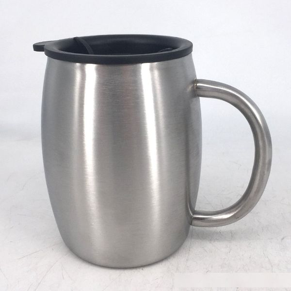 

304 stainless steel coffee mug with handle and lid 14oz double walls tea milk cups with lids stainless steel tumblers ing