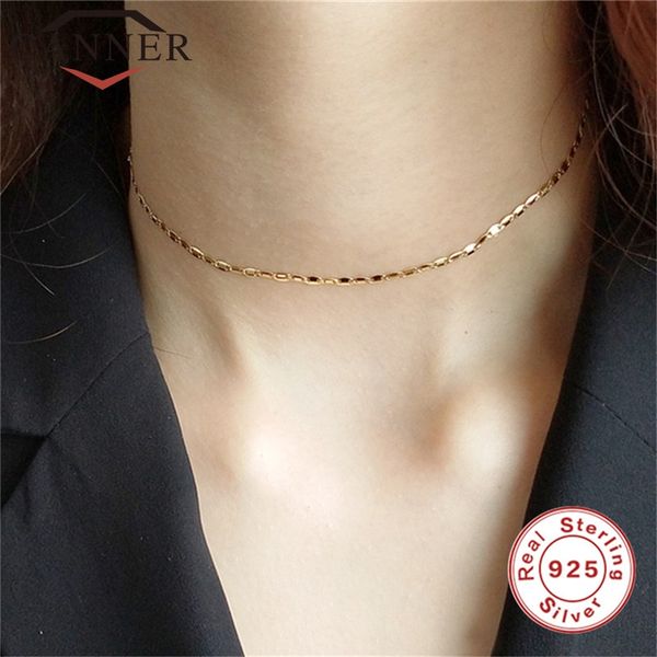

каннер 925 sterling silver choker простого ожерелье женщин коротких ожерелья цвет золота элегантные женщины цепь с шеей fo
