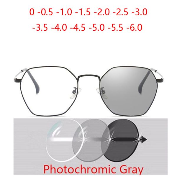 

sunglasses literature retro polygonal pochromic prescription eyeglasses women anti-blue light nearsighted glasses men 0 -0.5 -1.0 to -6, White;black