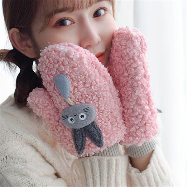 

cute winter gloves women fashion warm animal cartoon pattern thicken mittens driving gloves, Blue;gray