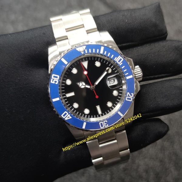 

aseptic циферблат черный 40мм мужские часы механические автоматическая нержавеющей стали сапфировое стекло 2813 движение керамическая рамка, Slivery;brown