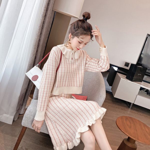 

knitted sweater women's suit loose slimming western short skirtsweater skirt style age-reducing korean style spring and autumn 2020 new, Gray