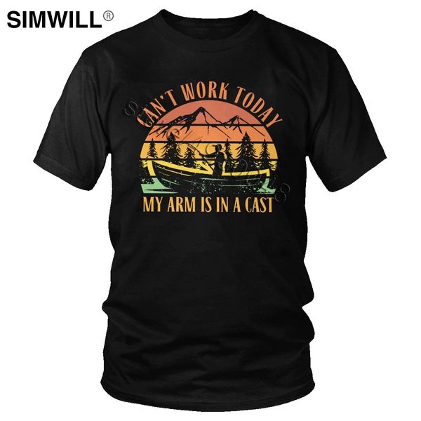 

vintage can't work today my arm is in a cast t shirt men funny fishing t-shirt classic design short sleeve cotton graphic tee