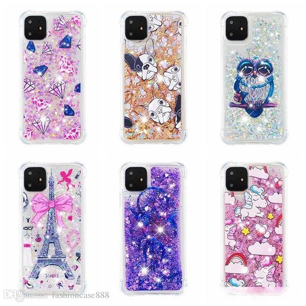 

shockproof unicorn owl glitter floating quicksand tpu case for iphone 11 pro max xr xs max 6 7 8 plus touch 7/6 samsung s10 s20 plus ultra