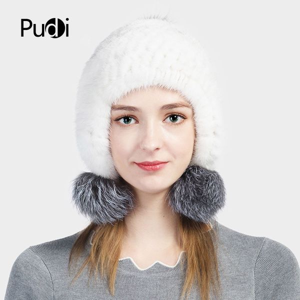

pudi hf706 женщин вязаные реальная шляпа шапка шляпа 2020 зима девушки новенькие шапочки с серебряной шариковой белый черный, Blue;gray