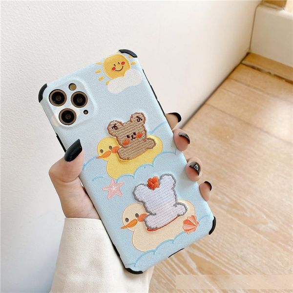 

embroidered cute bear for iphone11pro max phone case 8p x/xs cartoon xr soft se female 7