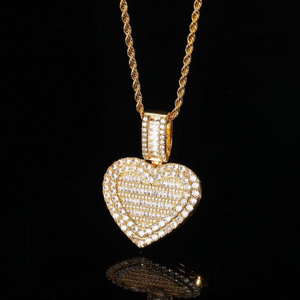 

hip hop new clamshell love collection custom p frame pendant out inlaid cubic zircon pendant necklace jewelry, Silver