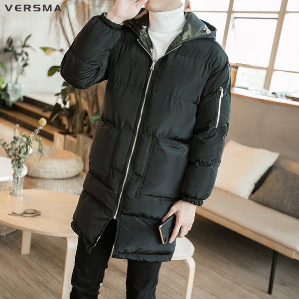 

versma youth long winter jacket coat men thick parka stylish youth mens warm winter camouflage jackets parkas men clothes 2020, Black