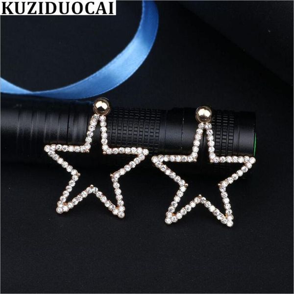 

stud kuziduocai fashion jewelry steel ear-needle keep color b star zircon earrings for women gift brincos pendientes e-814, Golden;silver