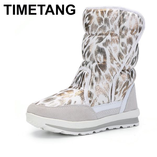 

timetangwhite gold leopard animal winter boots nice warm color snow shoes fast buckle puton white fur strong largesize solee1000, Black