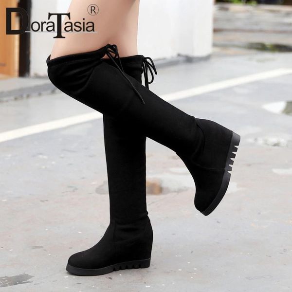 

doratasia big size 34-43 female height increasing over the knee boots concise thigh high boots women high heels shoes woman, Black