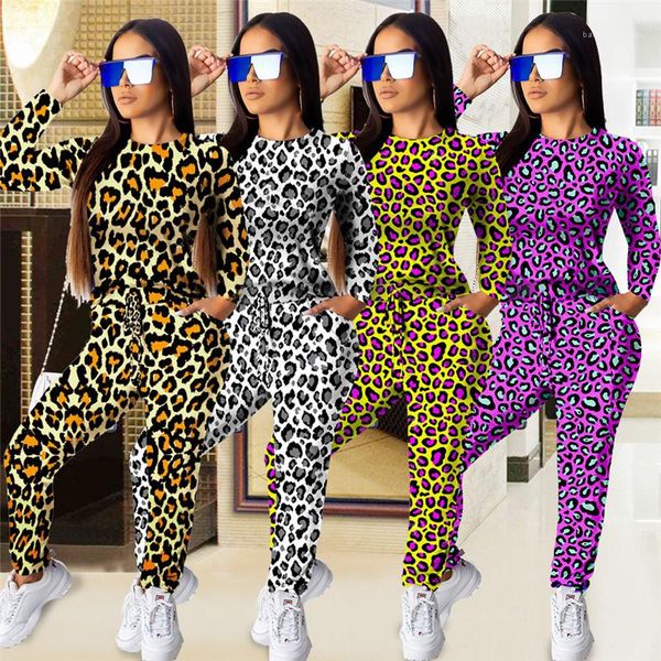 

спорт стиль повседневная одежда женщин leopard дизайнер 2pcs костюмы crew ошейник с длинным рукавом мода женщины одежда, Gray