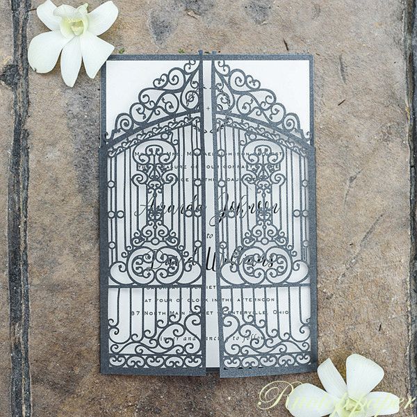 

greeting cards unique gate designs laser cutting wedding invitations mariage cut paper with envelope gift