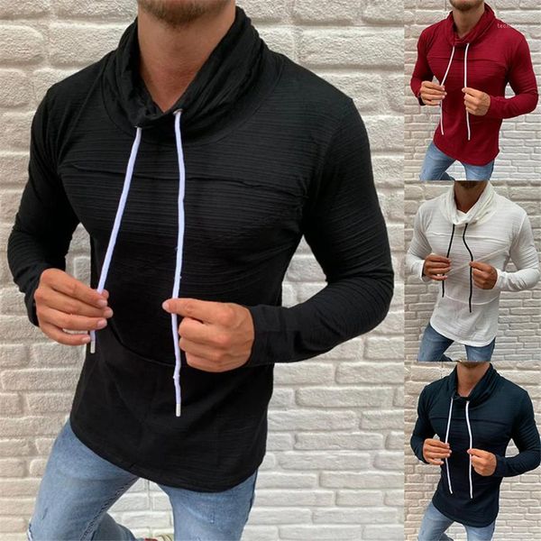 

collar hooded long casual slim hip hop homme tees stacked men tshirts solid color stand, White;black
