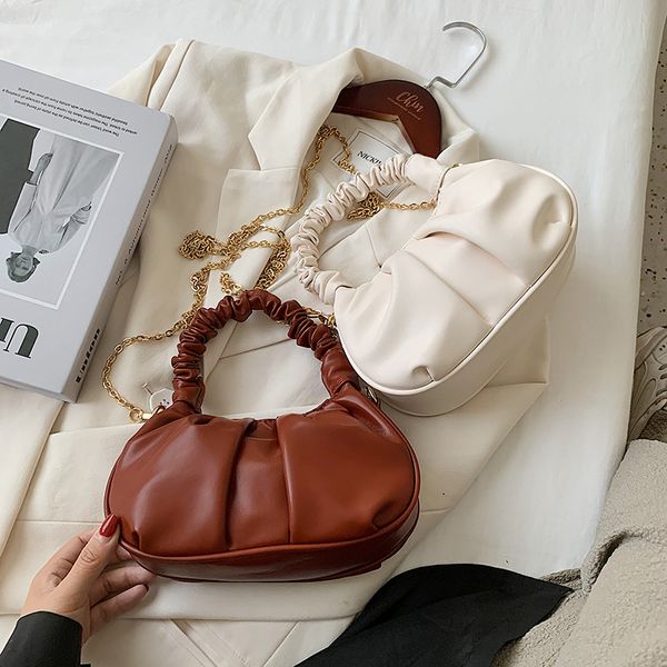 

totes women's bag 2021 style messenger summer fashion armpit fold cloud pack chain bar pure color texture dumpling